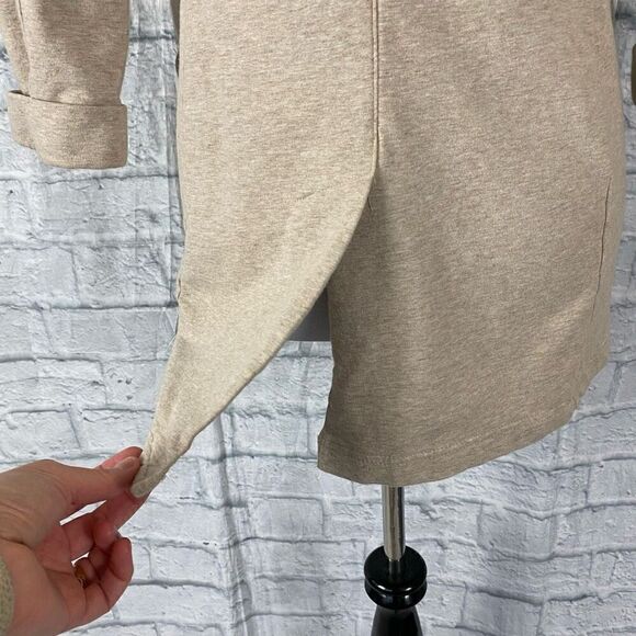 New York & Co women S cotton blend button up long jacket tan - Picture 9 of 13